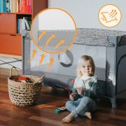Patut pliant, Lionelo, Stefi, Cu un nivel, Cu intrare laterala cu fermoar, 2 roti, 120x60 cm, Conform cu standardul european de securitate EN 716, Negru BYNLO-STEFI_BLACK_CARBON