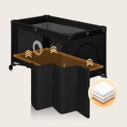 Patut pliant, Lionelo, Stefi, Cu un nivel, Cu intrare laterala cu fermoar, 2 roti, 120x60 cm, Conform cu standardul european de securitate EN 716, Negru BYNLO-STEFI_BLACK_CARBON