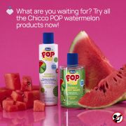 Gel de dus spumant Chicco POP cu aroma de pepene rosu, formula vegana, pentru copii si adolescenti 300 ml CHC12371-9