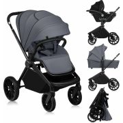 Carucior 3 in 1, Lionelo, Mika Plus, Cadru din aluminiu, Cu landou intarit si salteluta moale, Scoica auto, Reversibil, Cu sistem de ventilatie 3D, Maner ajustabil, Cu accesorii, Pana la 22 kg, EN1888-1 EN1888-2 EN1466 ECE R129, Gri BYNLO-MIKA_PLUS_3IN1_G