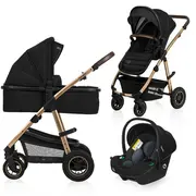 Lionelo - Carucior Amber 3 in 1, Cadru aluminiu, Cu landou intarit si salteluta moale, Scoica auto, Reversibil, Maner ajustabil, Huse pentru picioare, ploaie, Plasa de tantar, Geanta parinti, Pana la 22 kg, EN1888-1,EN1888-2,EN1466,ECE R44/04, Negru BYNLO