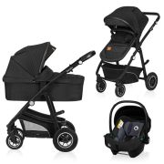 Lionelo - Carucior Bianka, 3 in 1, Cadru aluminiu, Cu landou intarit si salteluta moale, Maner ajustabil, Include saculet de picioare, Husa de ploaie si tantari, Geanta pentru parinti, Sustine 22 kg, 0 luni+, EN1466:2014+AC:2015, EN1888, Negru BYNLO-BIANK