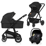 Lionelo - Carucior Bianka, 3 in 1, Cadru aluminiu, Cu landou intarit si salteluta moale, Maner ajustabil, Include saculet de picioare, Husa de ploaie si tantari, Geanta pentru parinti, Sustine 22 kg, 0 luni+, EN1466:2014+AC:2015, EN1888, Negru BYNLO-BIANK