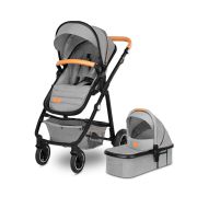 Lionelo - Carucior compact Amber, 2 in 1, Cadru din aluminiu, Cu landou intarit si salteluta moale, Reversibil, Maner ajustabil, Huse pentru picioare, Plasa de tantari, Husa de ploaie, Geanta parinti, Pana la 22 kg, Gri Deschis BYNLO-AMBER_2IN1_GREY_STONE