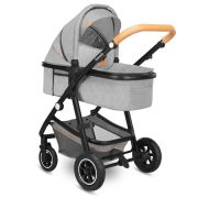 Lionelo - Carucior compact Amber, 2 in 1, Cadru din aluminiu, Cu landou intarit si salteluta moale, Reversibil, Maner ajustabil, Huse pentru picioare, Plasa de tantari, Husa de ploaie, Geanta parinti, Pana la 22 kg, Gri Deschis BYNLO-AMBER_2IN1_GREY_STONE