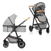Lionelo - Carucior compact Amber, 2 in 1, Cadru din aluminiu, Cu landou intarit si salteluta moale, Reversibil, Maner ajustabil, Huse pentru picioare, Plasa de tantari, Husa de ploaie, Geanta parinti, Pana la 22 kg, Gri Deschis BYNLO-AMBER_2IN1_GREY_STONE