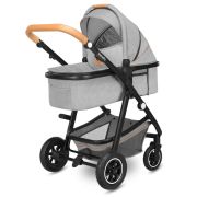 Lionelo - Carucior compact Amber, 3 in 1, Cadru din aluminiu, Cu landou intarit si salteluta moale, Scoica auto, Reversibil, Maner ajustabil, Huse pentru picioare, Plasa de tantari, Husa de ploaie, Geanta parinti, Pana la 22 kg, Gri BYNLO-AMBER_3IN1_GREY_