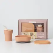 Set diversificare hrana bebelusi miniware sip&snack, 100% din materiale naturale biodegradabile, 3 piese, toffee mw_mwsktt