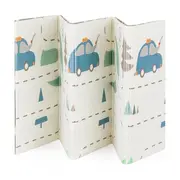 Covoras de joaca, Petite&Mars, Reversibil, Include geanta pentru transport, Pliabil si impermeabil, Non-toxic, 197 x 147 x 1 cm, Campy Cars, 0 luni+, Multicolor BYN435073