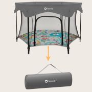 Tarc de joaca, Lionelo, Roel Plus, Pliere ultra-compacta, Sistem LockGuard impotriva plierii accidentale, Geanta de transport inclusa, Conform cu EN 12227:2010, 134x134x74 cm, 6 luni+, Multicolor BYNLO-ROEL_PLUS_GREY_MULTICOLOR