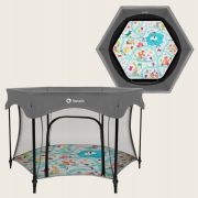 Tarc de joaca, Lionelo, Roel Plus, Pliere ultra-compacta, Sistem LockGuard impotriva plierii accidentale, Geanta de transport inclusa, Conform cu EN 12227:2010, 134x134x74 cm, 6 luni+, Multicolor BYNLO-ROEL_PLUS_GREY_MULTICOLOR