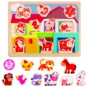 Puzzle lemn RS Toys cu animale domestice in relief SOLRS11167