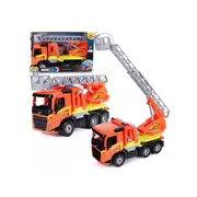 Jucarie pentru copii, Camion Pompieri WORXX Kipper Volvo FMX, Lena, din plastic, 49 cm lungime, cu scara functionala si furtun stropitor, rezervor 250 ml apa
