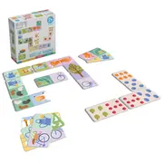 Joc educational pentru copii, Domino piese mari gigant, KuKiKuk Efko,28 piese printate pe ambele fete cu fructe si obiecte gradinarit, carton gros, animatii colorate haioase, varsta 2-6 ani