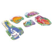 Joc educational pentru copii, 5 puzzle progresive cu Dinozauri, KuKiKuk Efko, 19 piese mari, carton gros, animatii colorate haioase, varsta 2-5 ani