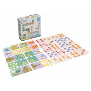 Joc educational pentru copii, Domino piese mari gigant, KuKiKuk Efko,28 piese printate pe ambele fete cu fructe si obiecte gradinarit, carton gros, animatii colorate haioase, varsta 2-6 ani