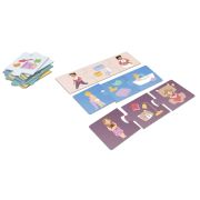 Joc educational pentru copii, Puzzle Trio cu Rutine zilnice, KuKiKuk Efko, 8 perechi, 24 piese mari, carton gros, animatii colorate haioase, varsta 2-5 ani