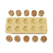Joc educativ pentru copii si copii nevoi speciale didactic, Andreu Toys, senzorial, asociere forme si cilindri gravati, din lemn natur SOLANT16136