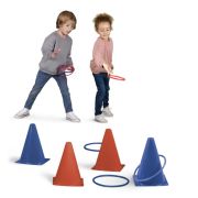 Set 6 conuri si 10 inele de jucarie, APLI Kids, Plastic/Poliester, 4+ ani, Multicolor