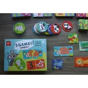 Set 3 jocuri Animale : puzzle, domino, memorie, Apli Kids, Carton, Multicolor