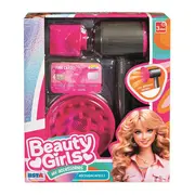 Set tematic pentru fetite de frumusete, Feon de jucarie cu baterii si disc special circular, pentru volum par, culoare gri si detalii roz, design modern