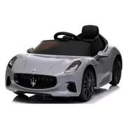 Masinuta electrica cu telecomanda maserati granturismo, 99x59.5x44 cm, varsta 1-4 ani, roti eva, scaun din piele eco, putere 90w - gri edeedimaseratigtgri
