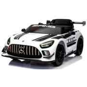 Masinuta electrica cu telecomanda mercedes gt3 evo, 114x69x45 cm, varsta 1-5 ani, roti eva, scaun din piele eco, putere 90w - alb edeedigt3evoalb