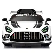 Masinuta electrica cu telecomanda mercedes gt3 evo, 114x69x45 cm, varsta 1-5 ani, roti eva, scaun din piele eco, putere 90w - alb edeedigt3evoalb