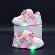 Adidasi roz cu alb cu luminite - panda mds8001-2