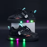 Adidasi negri cu dungi colorate si luminite mb323-2-sa53