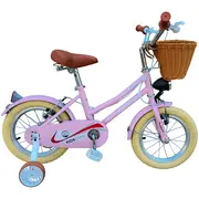 Bicicleta copii 2-4 ani HappyGirl KidsCare roz 12 inch – cu roti ajutatoare, frane de mana, cosulet, pentru fete SUPKC_HG12-pink