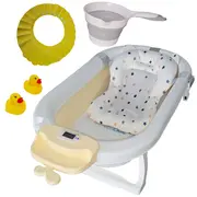 Cadita pliabila bej KidsCare, termometru, perna reductor, jucarii, protectie cap, cana pliabila SUPKC-CB311-beige