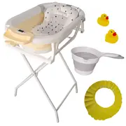 Cadita pliabila bej cu suport metalic KidsCare, termometru, perna reductor, jucarii, protectie cap, cana pliabila SUPKC-CB311-SUPORT-beige