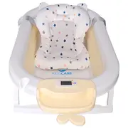 Cadita pliabila bej cu suport metalic KidsCare, termometru, perna reductor, jucarii, protectie cap, cana pliabila SUPKC-CB311-SUPORT-beige