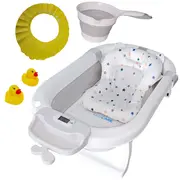 Cadita pliabila gri KidsCare, termometru, perna reductor, jucarii, protectie cap, cana pliabila SUPKC-CB311-grey