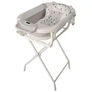 Cadita pliabila gri cu suport metalic KidsCare, termometru, perna reductor, jucarii, protectie cap, cana pliabila SUPKC-CB311-SUPORT-grey