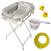 Cadita pliabila gri cu suport metalic KidsCare, termometru, perna reductor, jucarii, protectie cap, cana pliabila SUPKC-CB311-SUPORT-grey