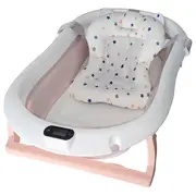 Cadita pliabila roz cu suport metalic KidsCare, termometru, perna reductor, jucarii, protectie cap, cana pliabila SUPKC-CB312-SUPORT-pink