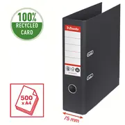 Biblioraft Esselte No.1 Power Recycled, carton, 100% reciclat, reciclabil, certificare FSC, A4, 75 mm, negru BPTCSL007569