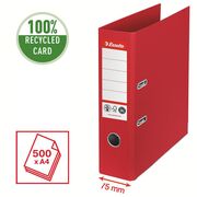 Biblioraft Esselte No.1 Power Recycled, carton, 100% reciclat, reciclabil, certificare FSC, A4, 75 mm, rosu BPTCSL007568