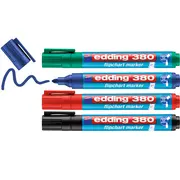Marker Edding 380 pentru flipchart, varf rotund, 1.5-3 mm, 4 culori/set (negru, albastru, rosu, verde) BPTCED380005