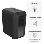 Distrugator documente Fellowes LX65, cross cut, 10 coli, negru BPTCFW400701