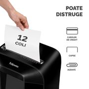 Distrugator documente Fellowes LX85, cross cut, 12 coli, negru BPTCFW400801