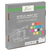 Tempera acrilica, Fine Art, 18 culori, culori fluo si metalice, 36 ml/culoare, BPTCJK141739