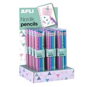 Display seturi 12 creioane Apli Nordik grafit, HB, cu radiera, 12 pachete/set BPTCAL018824