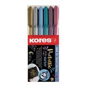 Set 6 markere permanente metalice Kores, varf tip pensula, in blister BPTCKS992532