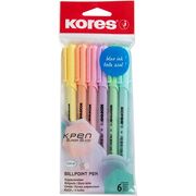Set 6 pixuri fara mecanism Kores Korm, varf 1 mm, corp pastel, scriere albastra BPTCKS992529