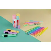 Set 6 pixuri fara mecanism Kores Korm, varf 1 mm, corp pastel, scriere albastra BPTCKS992529