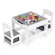 Set de masa cu doua scaune pentru copii ecotoys zkc-1a - alb-gri edeedizkc-1a