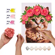 Set pictura si modelare 3D cu argila usoara, 30*40 cm - A Cat in a Flower Crown KRTOK30010